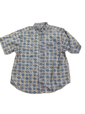Windridge Mens Tan Blue Short Sleeve Button Down Extra Large